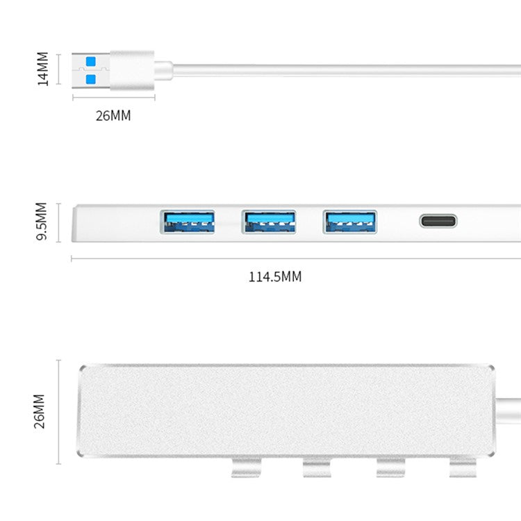 ADS-301A Laptop USB Hub Expander to USB-C+USB 3.0+3xUSB 2.0 - Grey
