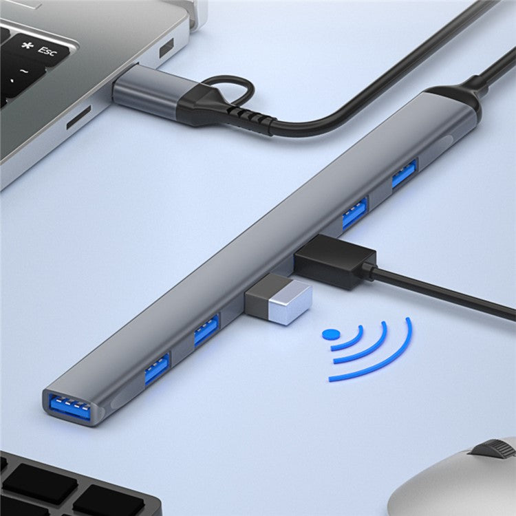 ADS-303D 7-in-1 Multifunctional Hub USB + Type-C to USB 3.0 + 6x USB 2.0 Splitter