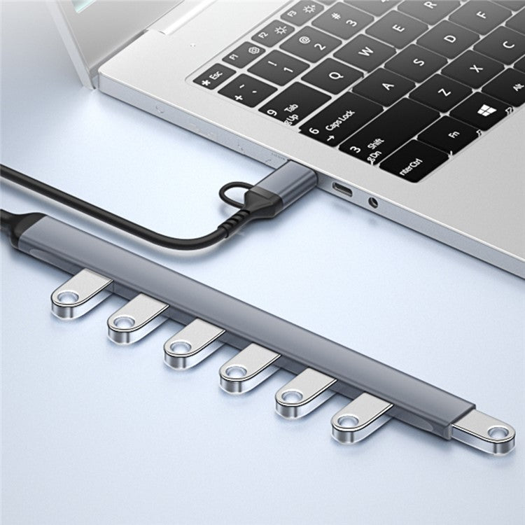 ADS-303D 7-in-1 Multifunctional Hub USB + Type-C to USB 3.0 + 6x USB 2.0 Splitter