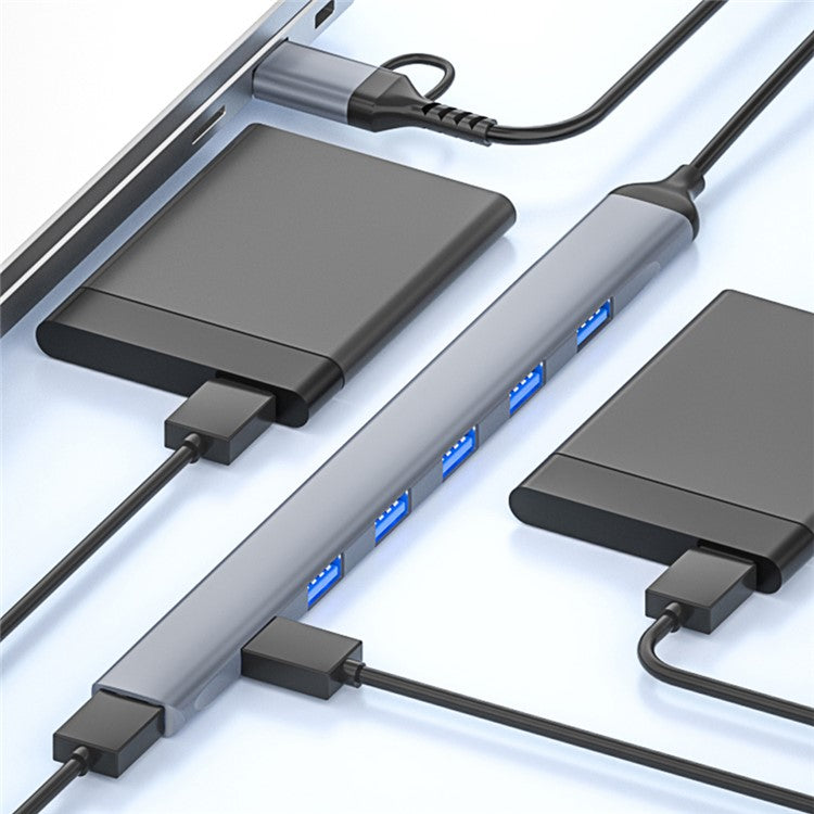 ADS-303D 7-in-1 Multifunctional Hub USB + Type-C to USB 3.0 + 6x USB 2.0 Splitter