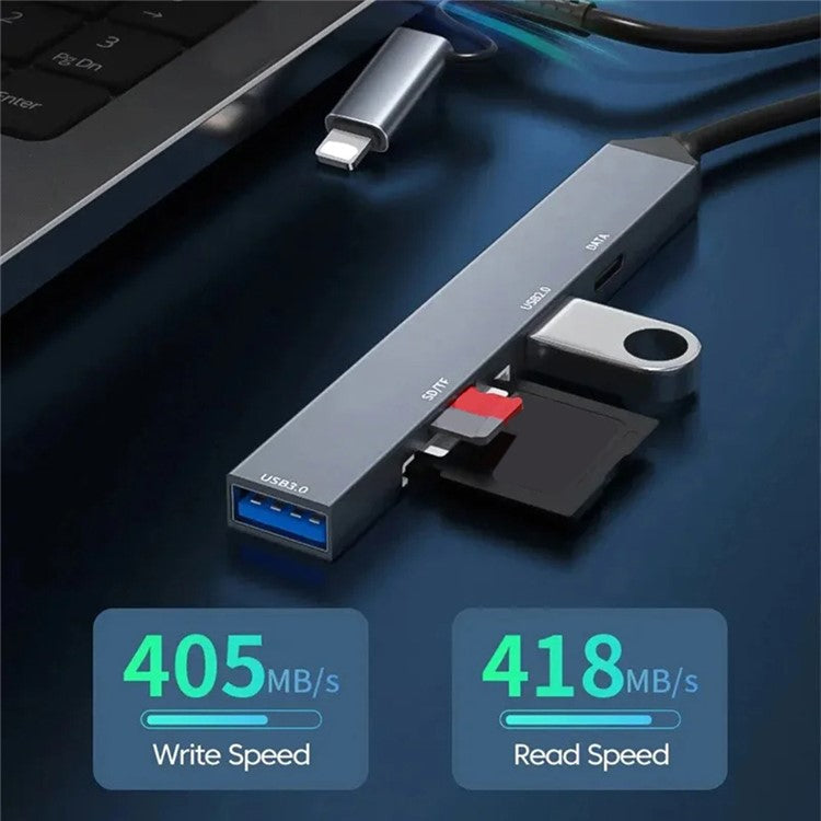 ADS-805 Type-C+Lightning Hub Expansion Converter to USB-C Data+USB 2.0+USB 3.0+2 Card Reader Slots