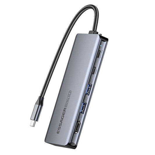 ESSAGER 6-in-1 Docking Station USB Hub Type-C to USB-C Charging + USB-C Data + 2xUSB3.2 + HD + Hard Disk Enclosure
