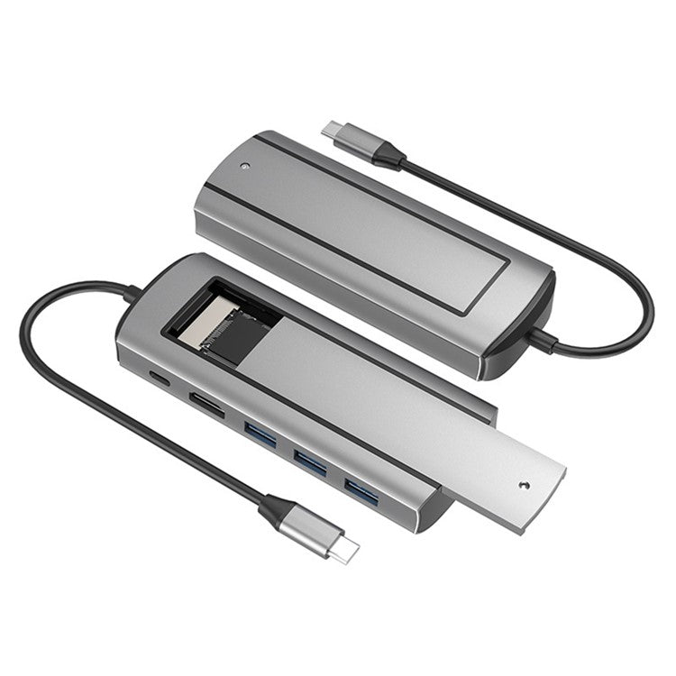 FX-2303 6-in-1 Type-C Hub M.2 SATA SSD Enclosure with 4K HD, 100W PD, 3x USB 3.0 Port