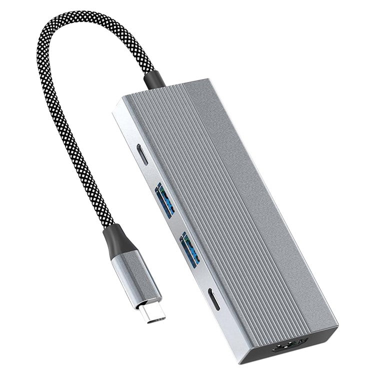 8-in-1 Type-C Hub Aluminum Alloy Docking Station, 4K HD + RJ45 + USB-C + 2 USB 3.0 + TF / SD Card Reader
