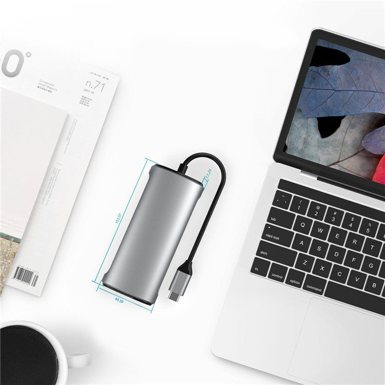 FX-1926 8-in-1 Type-C Hub with 4K HD, Gigabit Ethernet, 3x USB 3.0 Ports, SD / TF Card Reader