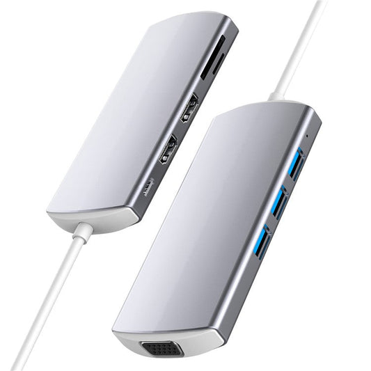 9-in-1 USB Hub Type-C to USB-C + 3xUSB3.0 + SD / TF Card Slot + 2xHD + VGA Adapter Docking Station