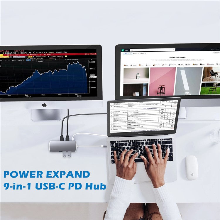 9-in-1 USB Hub Type-C to USB-C + 3xUSB3.0 + SD / TF Card Slot + 2xHD + VGA Adapter Docking Station