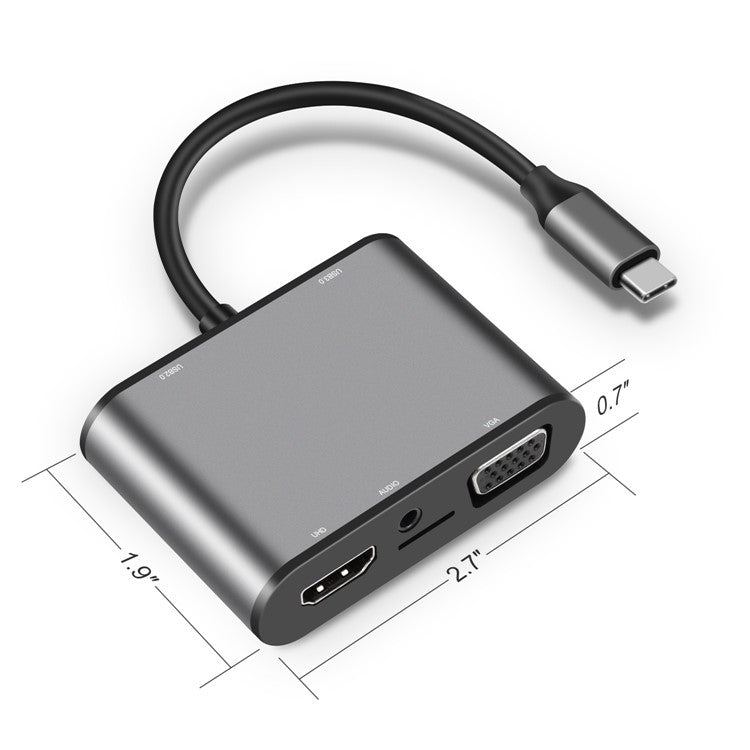FX-1815B 8-in-1 Type-C Hub with 4K HD + USB 3.0 + 2x USB 2.0 + HD + VGA + TF Card Reader