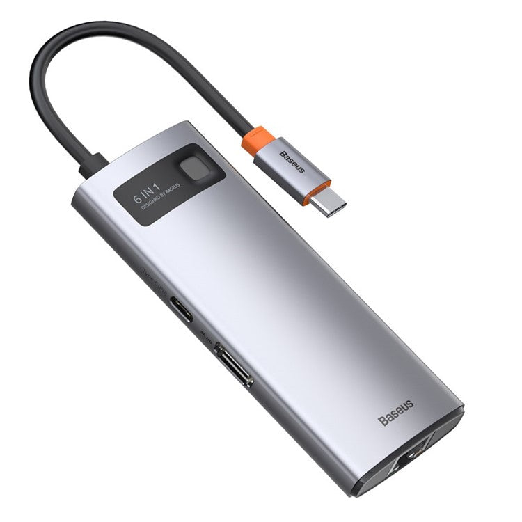 BASEUS Metal Gleam Series 6-in-1 Type-C Hub Multi-functional Docking Station Compatible with Laptops Mobile Phones Support USB 3.0 5Gbps Transmission - Dark Grey