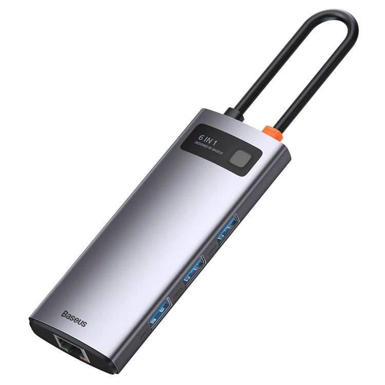 BASEUS Metal Gleam Series 6-in-1 Type-C Hub Multi-functional Docking Station Compatible with Laptops Mobile Phones Support USB 3.0 5Gbps Transmission - Dark Grey