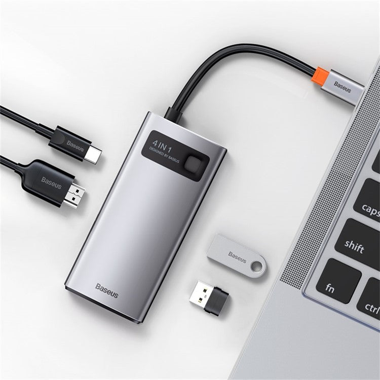 BASEUS Metal Gleam Series 4-in-1 Multifunctional Type-C HUB Docking Station - Dark Grey