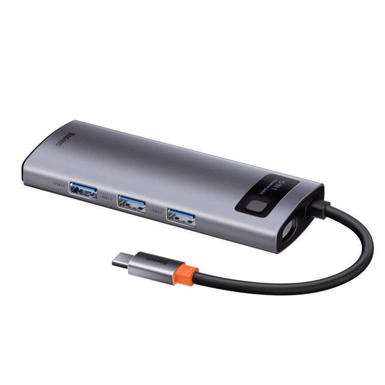 BASEUS Metal Gleam Series Multi Ports Type-C HUB 5-in-1 Docking Station Support 4K HD/5Gbps - Dark Grey