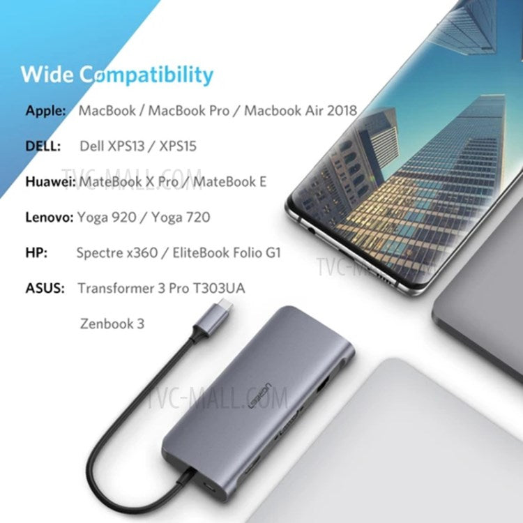 UGREEN 9 in 1 USB C Hub Adapter Type-C to VGA HDMI USB 3.0 RJ45 SD/TF Card Slot PD Charging Docking Station