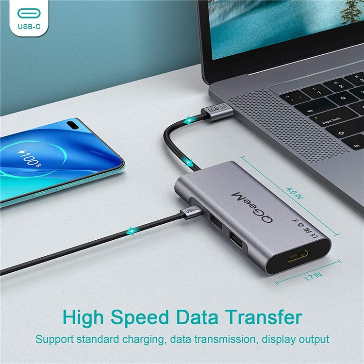 QGEEM QG-UH07-A 7-in-1 USB A Docking Station Multi-Port USB 3.0 Hub Supports HD/SD/TF Compatible with Chromebook Thunderbolt 3