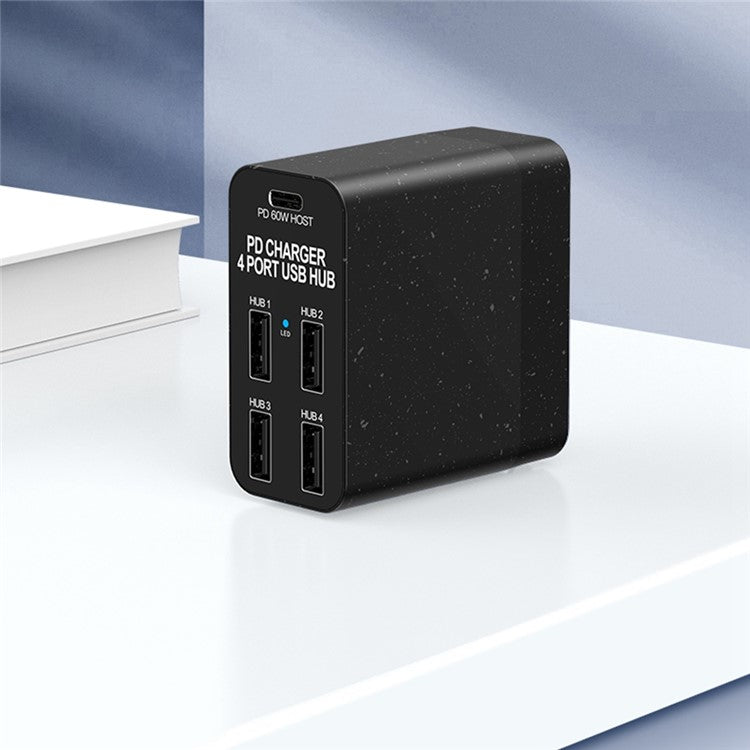 X83 4 USB + 1 Type-C PD Ports Wall Charger USB Hub Phone Tablet Charging Power Adapter - US Plug