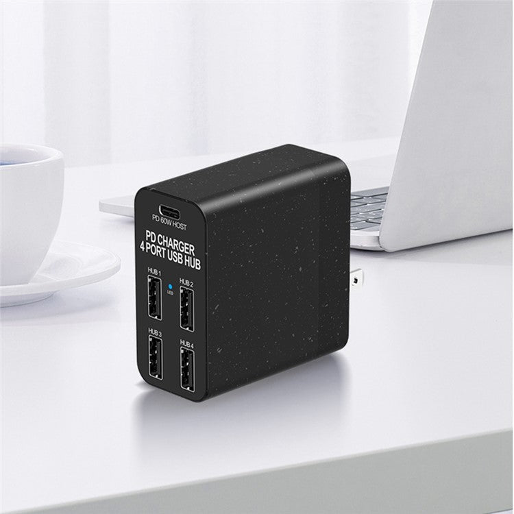 X83 4 USB + 1 Type-C PD Ports Wall Charger USB Hub Phone Tablet Charging Power Adapter - US Plug