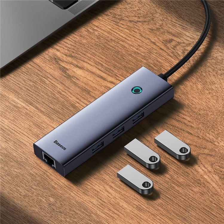 BASEUS BS-OH109 4-In-1 Type-C Extension Docking Hub with HD 4K Video Output, 3xUSB 3.0, RJ45 Ethernet Port - Space Grey