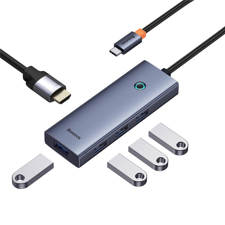 BASEUS BS-OH110 5-In-1 Type-C Hub USB-C Extension Dock to HD 4K 30Hz Video Output, 4xUSB 3.0 for Laptop Computer - Space Grey