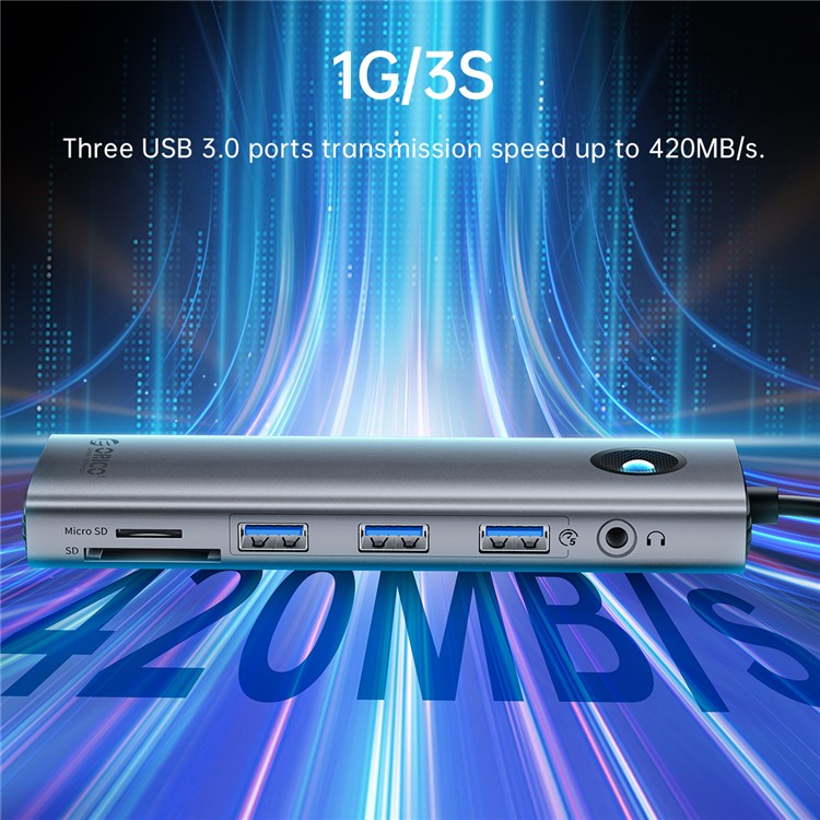 ORICO PW11-10P 10 in 1 Docking Station HD+VGA+SD / TF+3.5mm Audio PD 100W Charging Multifunctional Type-C Hub - Dark Grey