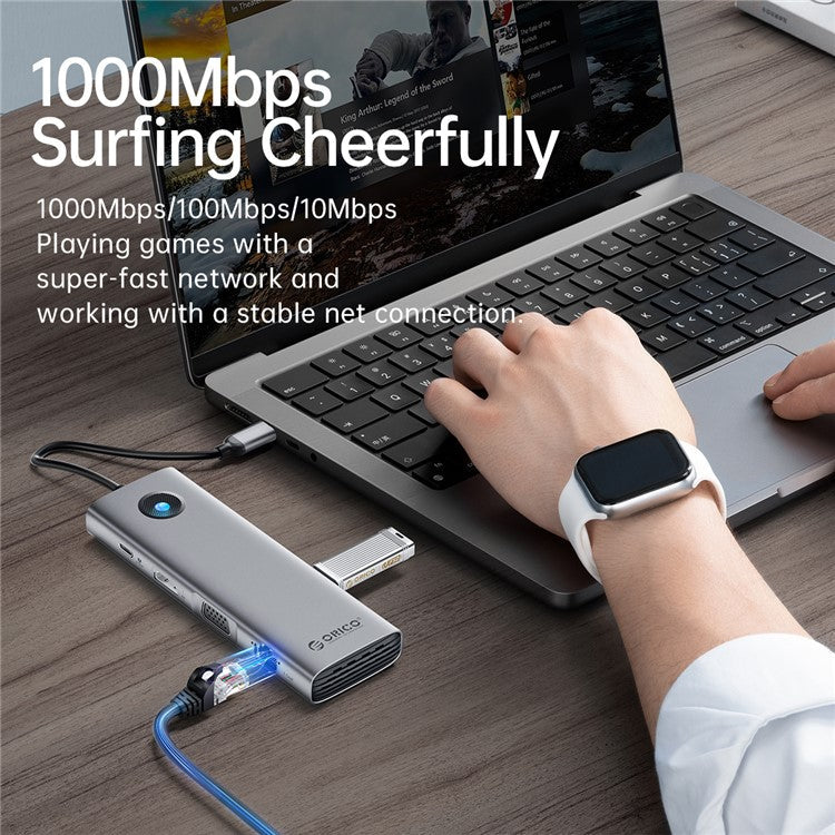 ORICO PW11-10P 10 in 1 Docking Station HD+VGA+SD / TF+3.5mm Audio PD 100W Charging Multifunctional Type-C Hub - Dark Grey