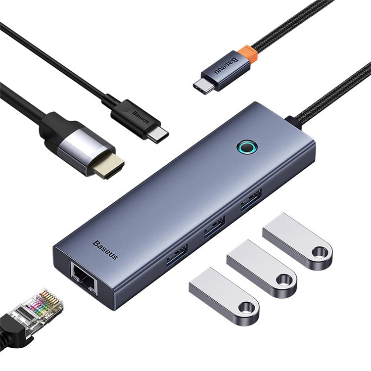 BASEUS UltraJoy Series 6 Port Hub Docking Station (Type-C to HD 4K@30Hz*1+USB 3.0*3+PD*1+RJ45*1) - Space Grey