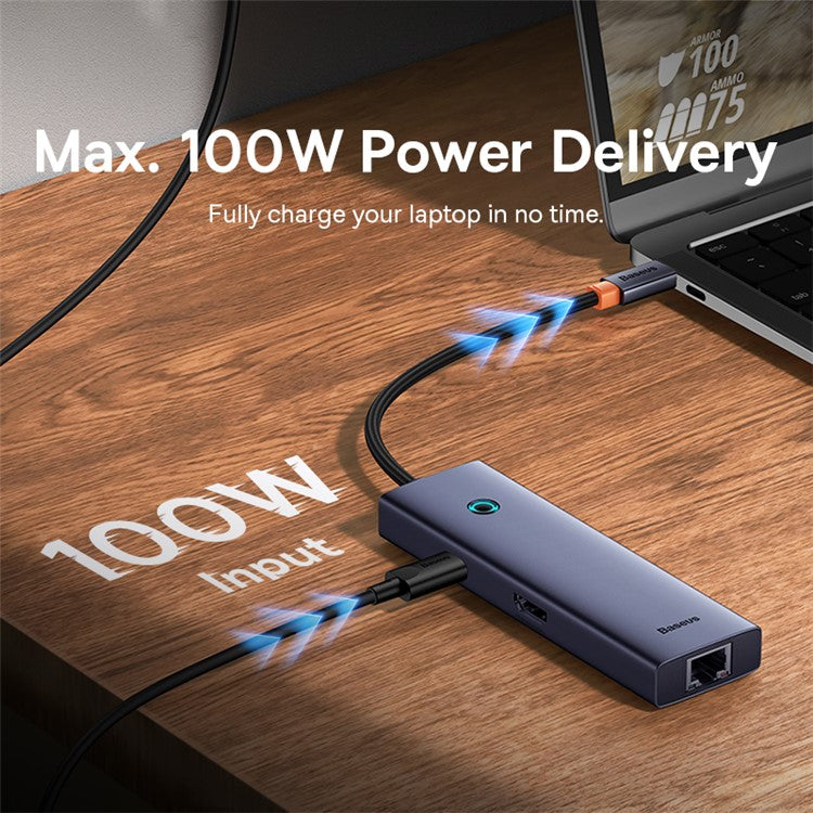 BASEUS UltraJoy Series 6 Port Hub Docking Station (Type-C to HD 4K@30Hz*1+USB 3.0*3+PD*1+RJ45*1) - Space Grey