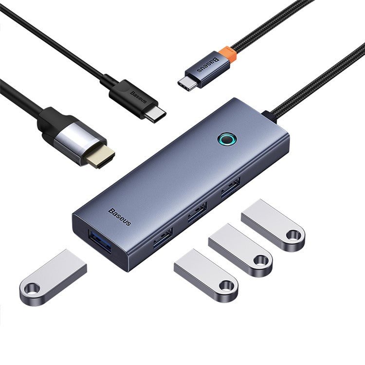 BASEUS UltraJoy Series Portable Docking Station 6 Port Hub (Type-C to HD 4K@60Hz*1+USB 3.0*4+PD*1) - Space Grey