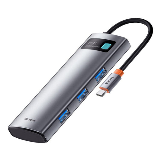 BASEUS Metal Gleam Series 7-Port Type-C Hub Adapter USB-C to HD 4K / 60Hz+3 USB3.0+PD+SD / TF Mini Docking Station - Space Grey