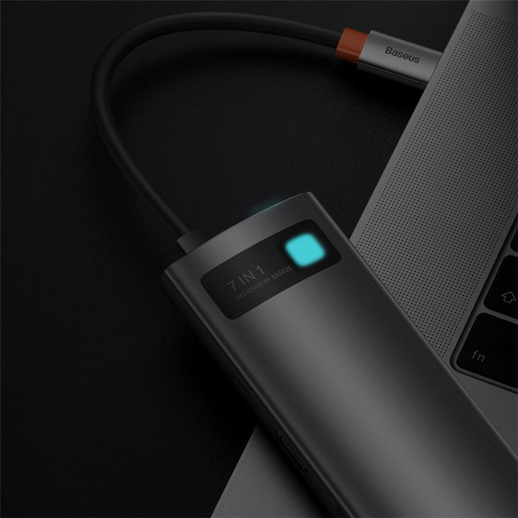 BASEUS Metal Gleam Series 7-Port Type-C Hub Adapter USB-C to HD 4K / 60Hz+3 USB3.0+PD+SD / TF Mini Docking Station - Space Grey