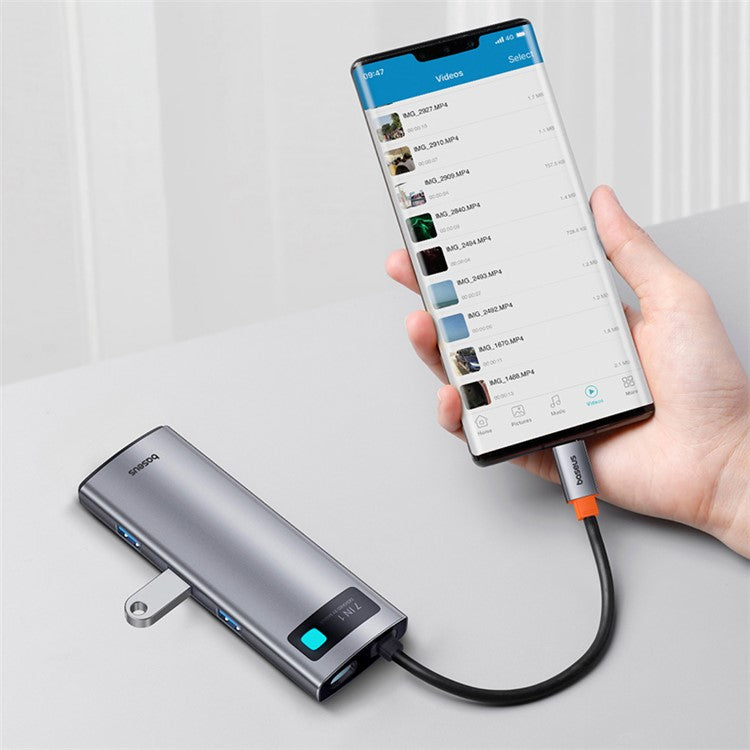 BASEUS Metal Gleam Series 7-Port Type-C Hub Adapter USB-C to HD 4K / 60Hz+3 USB3.0+PD+SD / TF Mini Docking Station - Space Grey