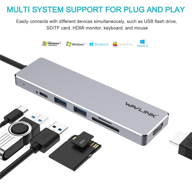 WAVLINK UHP3407 USB-C to HD Converter 4K Splitter Mini Docking Station Portable Type-C Hub Adapter