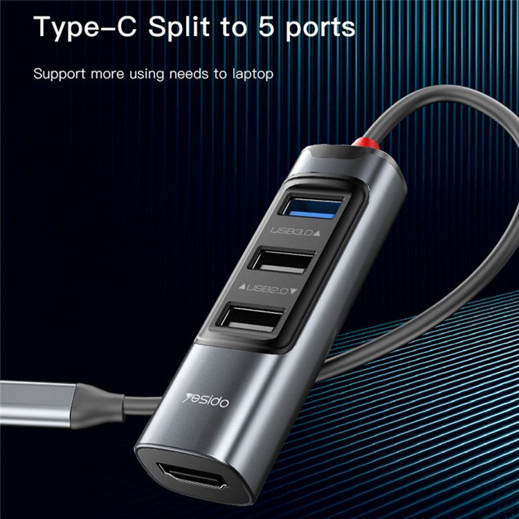 YESIDO HB22 5-in-1 Docking Station Multi Port Type-C Hub Adapter Support PD 100W, USB3.0, 2 USB2.0, HD