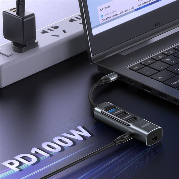 YESIDO HB24 5-in-1 Type-C Docking Station with USB3.0+2 USB2.0+Mini DP+PD 100W Multi Port USB-C Hub Adapter