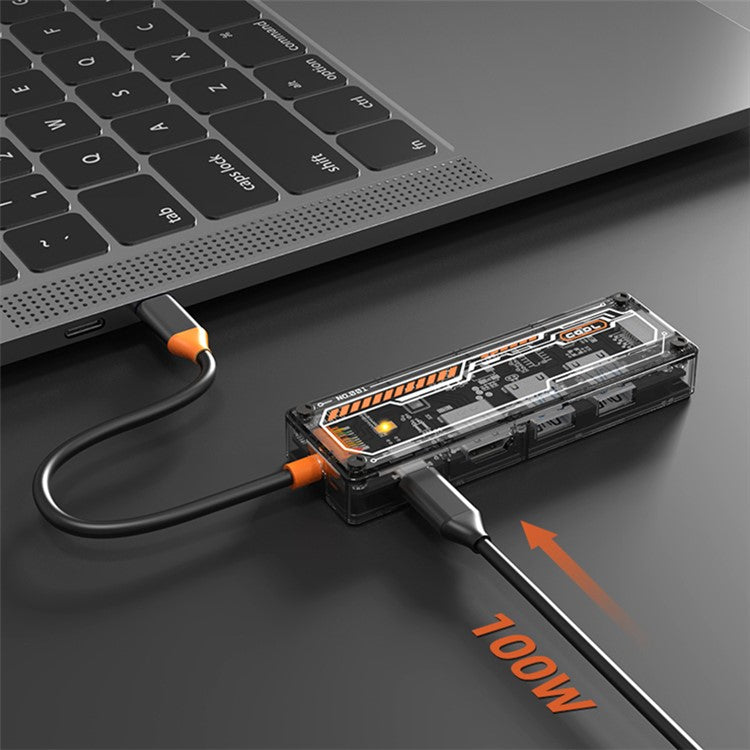 Type-C Hub Adapter to PD Type-C+HD Video Output+USB 3.0+USB 2.0+RJ45