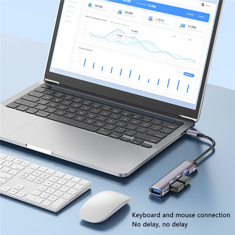T-503 4-in-1 Type-C Docking Station USB-C to USB2.0x3 + USB3.0 HUB Adapter - Grey