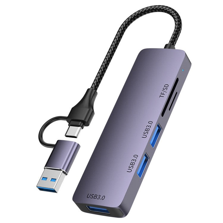 T235 Multi-Port Hub USB+Type-C 3.0 Adapter to 3xUSB 3.0+2xCard Reader Slots