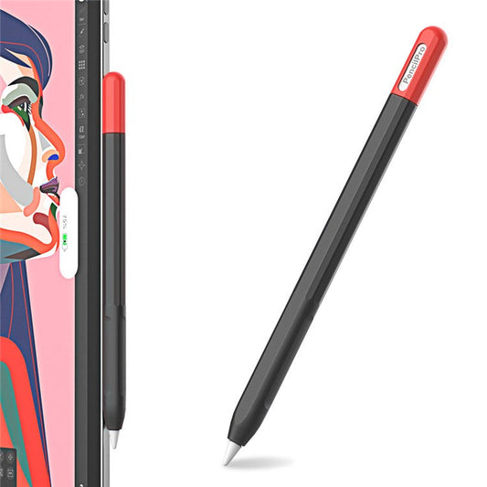For Apple Pencil Pro Silicone Sleeve Color Splicing Stylus Pen Protective Skin Cover - Black+Red