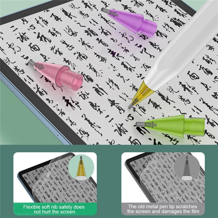 For Apple Pencil (2nd Generation) / Pencil (1st Generation) / Pencil (USB-C) / Pencil Pro Tips 2B Damping Silent - Fine Point / Transparent Green