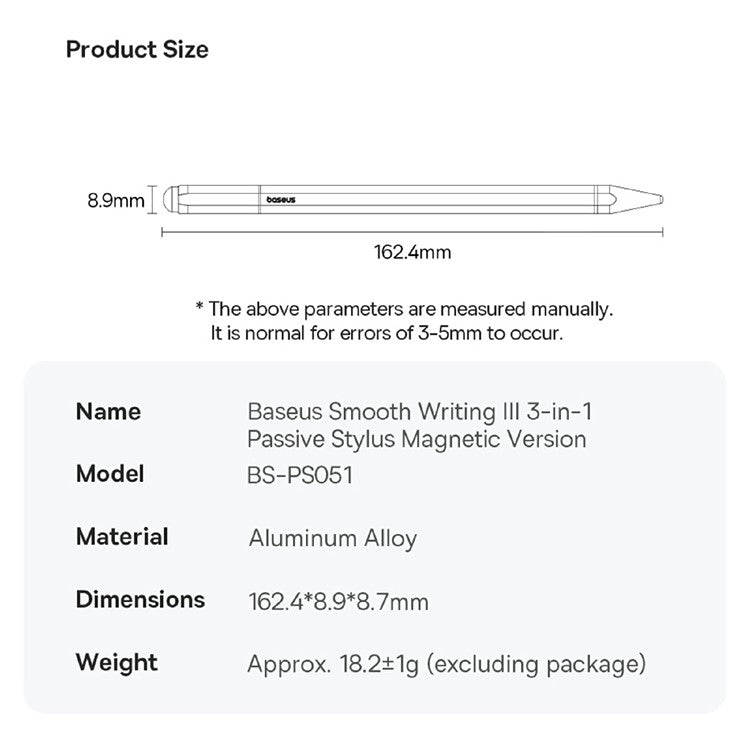 BASEUS Smooth Writing III 3-in-1 Passive Stylus Touch Screen Pen Magnetic Version - White