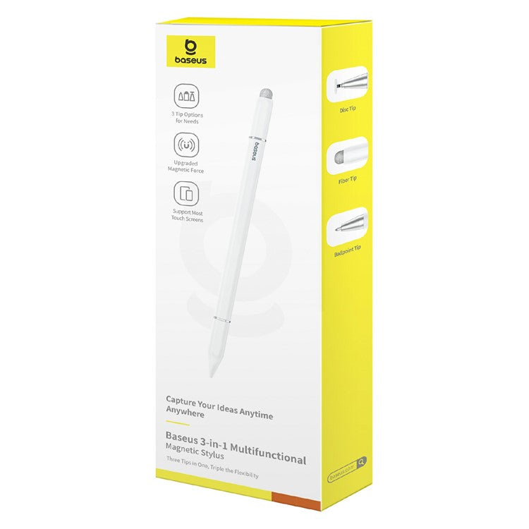 BASEUS Smooth Writing III 3-in-1 Passive Stylus Touch Screen Pen Magnetic Version - White