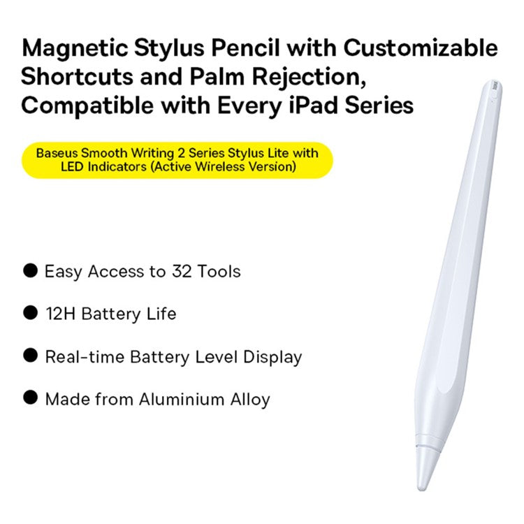 BASEUS Smooth Writing 2 Stylus Lite Magnetic Capacitive Stylus Pen with LED Indicator (With Type-C Cable + Active Nib)