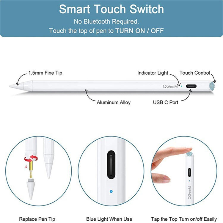 QGEEM ID706 Active Capacitive Stylus Pen for iPad 9.7-inch (2018) / iPad 10.2 (2019) / (2020) / iPad Air 10.5 inch (2019) / (2020) Fine Point Stylist Pen Digital Capacitive Drawing Pencil - Pink