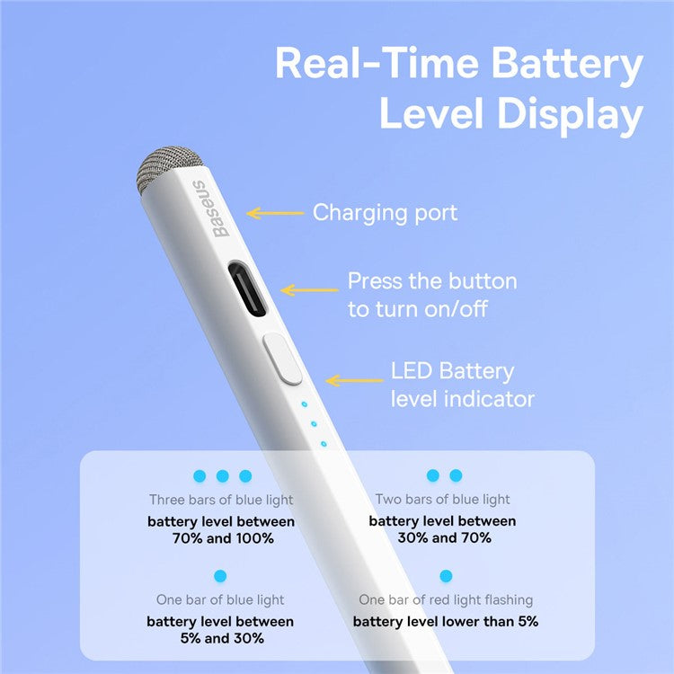 BASEUS Smooth Writing 2 Series Stylus with LED Indicator, Touch Screen Stylus Pen Capacitive Pencil (Active / Passive Version, Nib, Cap, Type-C Cable)