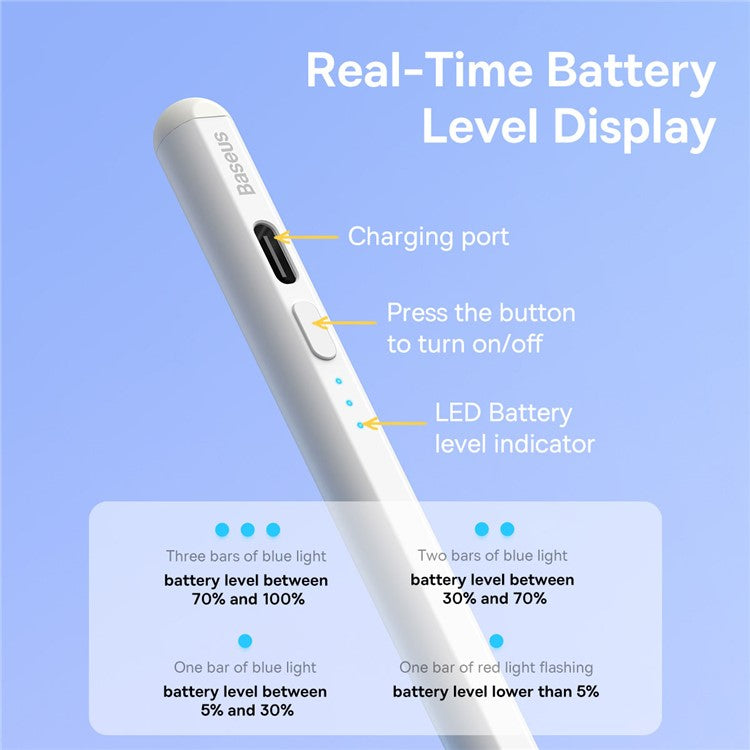BASEUS Smooth Writing 2 Series Stylus with LED Indicator, Palm Rejection Stylus Pen with Nib, Type-C Cable (Active Palm-Rejection Version)