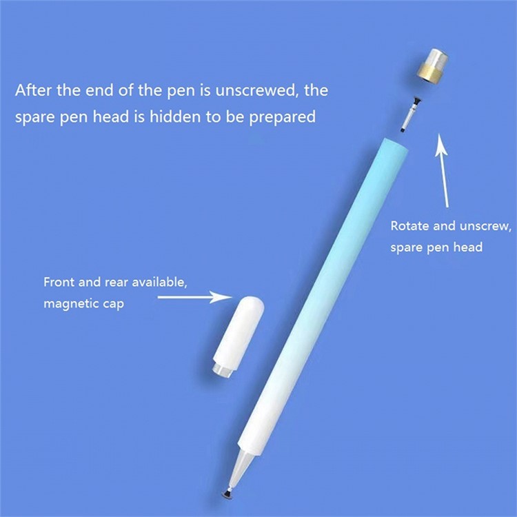 Gradient Passive Stylus for Phones / Tablets Touch Screens 2-in-1 High Precision Magnetic Disc Universal Stylus Pen - White