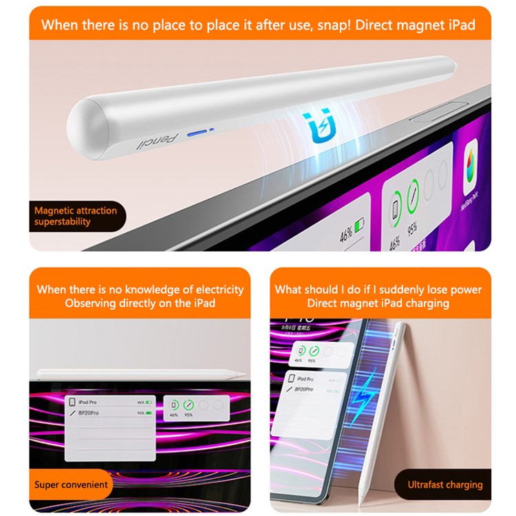 BP20Pro Magnetic Wireless Charging Active Stylus Pen for iPad Touch Screen Pencil with Bluetooth Function