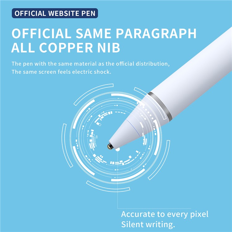 Gen. 2 Pen Active Capacitive Pen Auto Sleep Battery Powered Cordless Stylus for Mobile Phones, Tablets - White