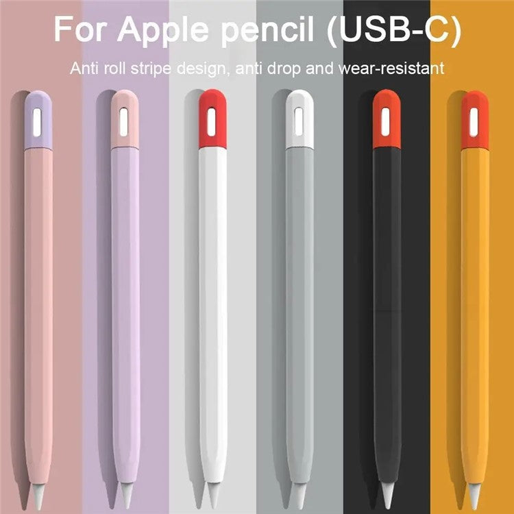For Apple Pencil (USB-C) Contrast Color Silicone Protective Sleeve Stylus Pen Anti-drop Cover - Purple