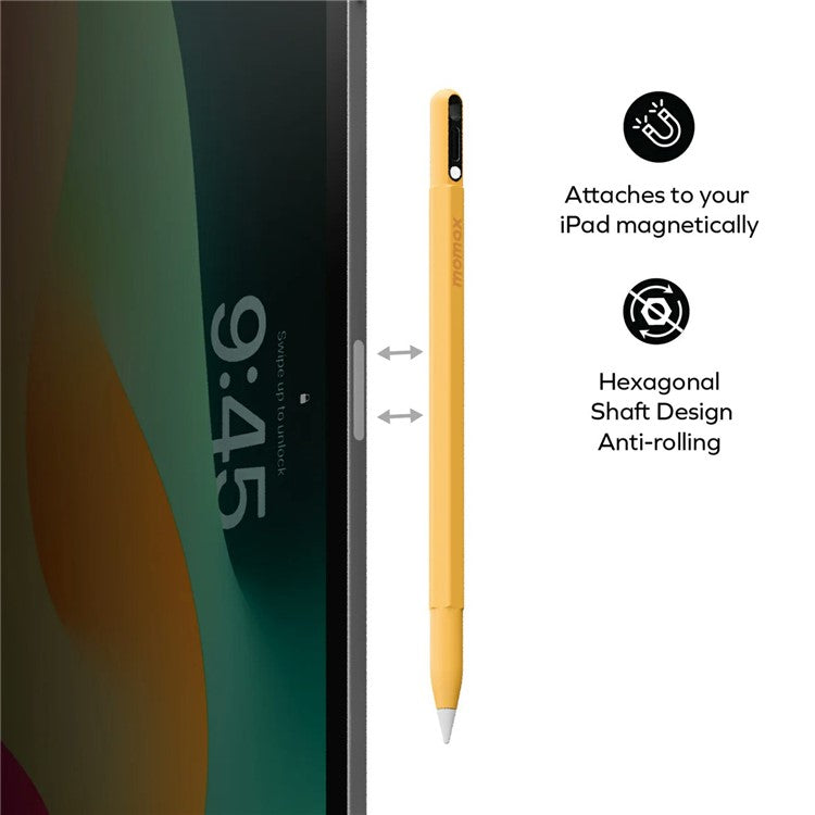 MOMAX Mag Link Pop Tablet Stylus Pen Type-C Charging Port Palm Rejection Capacitive Pen - Yellow