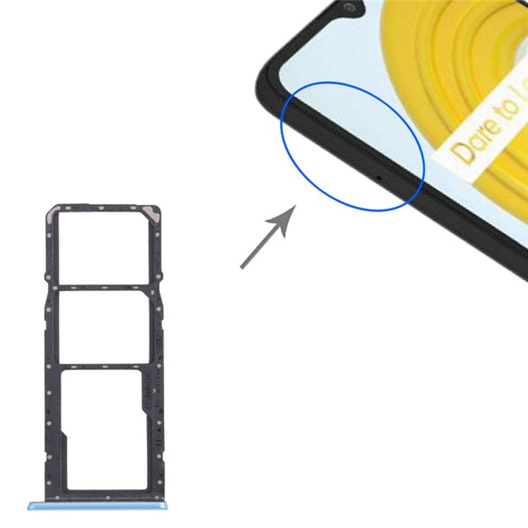 For Realme C21 RMX3201 / C21Y RMX3261 Dual SIM Cards + Single TF Card Tray Holder Replacement (without Logo) - Blue